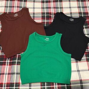 Sleeveless Tops - Green, Black, and Brown
